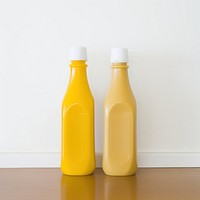Mustard sauce wide mouth squeeze bottles drink juice refreshment.