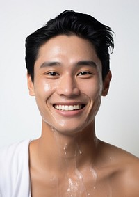 Man cleaning his face smile portrait adult.