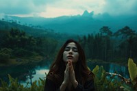 Woman Indonesian Peaceful landscape forest adult.