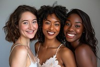 Women body types with different ethnicities smile portrait laughing.