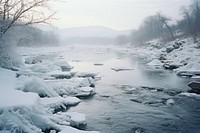  Frozen river mountain outdoors winter. AI generated Image by rawpixel.