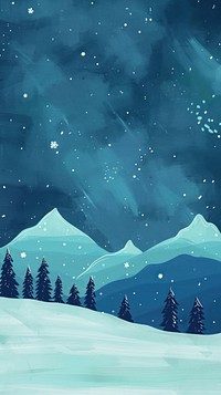 Cute northern lights illustration outdoors winter nature.