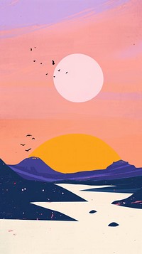 Cute iceland and sunset illustration outdoors painting nature.