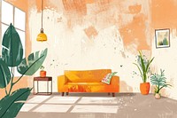 Cute living room illustration architecture furniture painting.