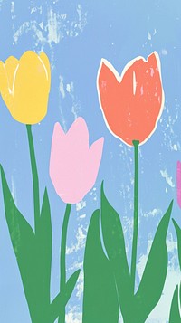 Cute tulips illustration painting flower plant.