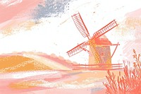Cute windmill illustration painting outdoors art.
