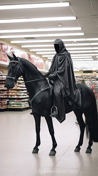  A knight ride a horse in supermarket mammal animal adult. AI generated Image by rawpixel.