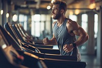  A young man jogging on treadmill sports motion adult. AI generated Image by rawpixel.