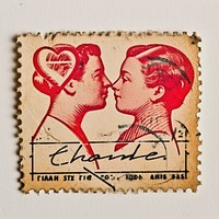 Vintage postage stamp with valentines representation affectionate calligraphy.