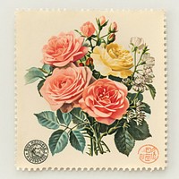 Vintage postage stamp with bouquet pattern flower plant.