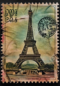 Vintage postage stamp with eiffel tower architecture banknote history.