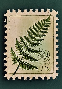 Vintage postage stamp with fern plant pattern nature.