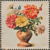 Vintage postage stamp with flower vase painting pattern plant.