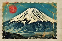 Mountain representation stratovolcano postage stamp.