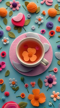 Wallpaper of felt tea drink food cup.