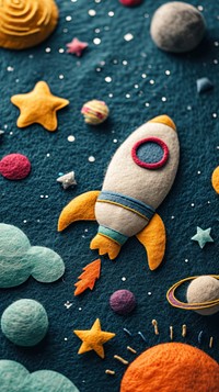 Wallpaper of felt space toy art representation.