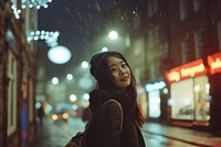 Korean Woman night portrait outdoors.