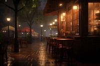 Coffee shop in rainy day architecture illuminated restaurant.