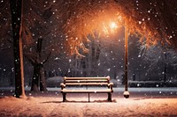 A snowy night bench illuminated furniture.