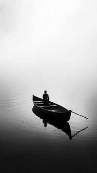 Man fishing on a boat monochrome vehicle rowboat.