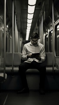 A man reading in the subway monochrome sitting adult.