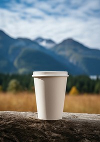 Paper coffee cup  landscape mountain mug.