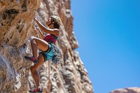African american woman hikier climbing recreation adventure.