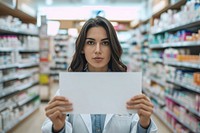 Pharmacist holding store skin.