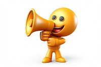 Emoji holding megaphone icon white background electronics technology.