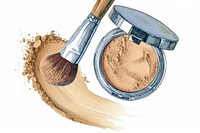 Powdered foundation and a brush cosmetics white background circle.