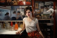 Young woman inside a spanish sandwich shop restaurant portrait adult.