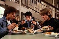 American highschoolers eating lunch plate.