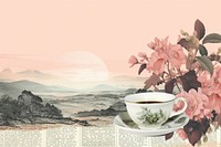 Cup of tea macha landscapes saucer flower coffee.