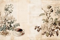 Coffee ephemera border herbs cup saucer.