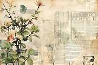 Watercolor brushes ephemera border backgrounds newspaper collage.
