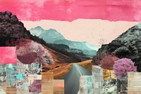 House and moutain landscapes collage painting outdoors.