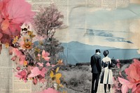 Couple and wedding landscapes collage painting flower.