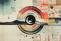 Vinyl record and eye landscapes collage backgrounds painting.