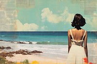 Woman at beach landscapes painting outdoors fashion.