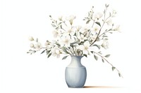 Botanical illustration flower vase plant white freshness.