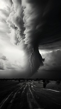Photography of tornado thunderstorm monochrome lightning.