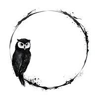 Stroke outline owl frame animal circle black.