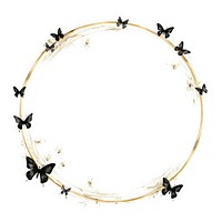 Stroke outline butterflies frame circle white background celebration.