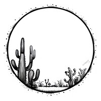 Stroke outline cactus frame drawing circle sketch.