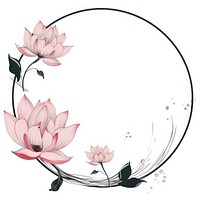 Stroke outline chinese lotus frame flower circle plant.