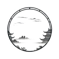 Stroke outline chinese temple frame circle architecture tranquility.