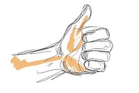 Continuous line drawing thumbs up hand finger sketch.