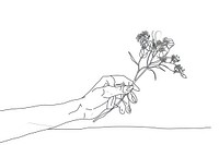Continuous line drawing hand holding flower sketch art illustrated.