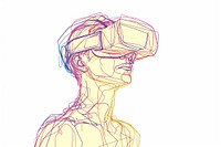 Continuous line drawing man wearing vr headset sketch art illustrated.