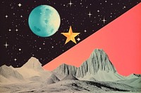 Collage Retro dreamy astrology astronomy mountain nature.
